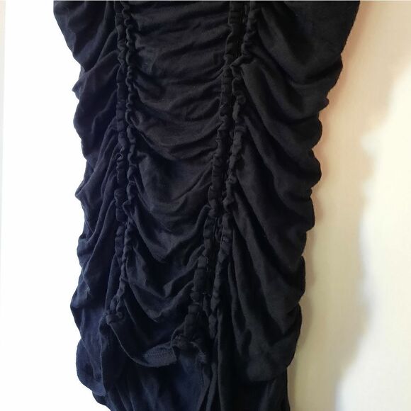 Max Studio Cap Sleeve Square Neck Ruched Ruffle Top Black - Picture 7 of 16